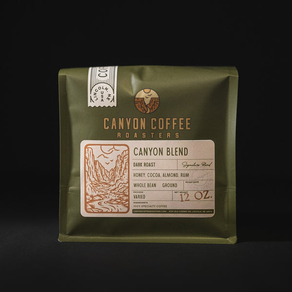 Bag of Canyon Coffee Roasters Canyon Blend on a black background
