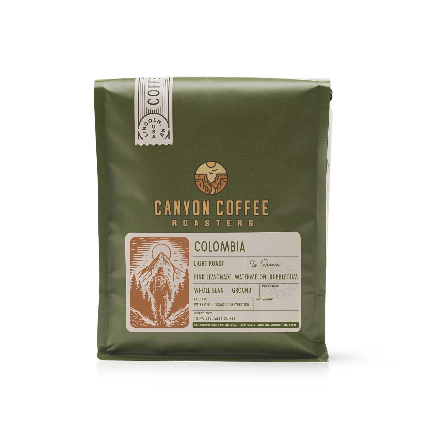 Retail bag of Colombia La Sirena Watermelon OD coffee