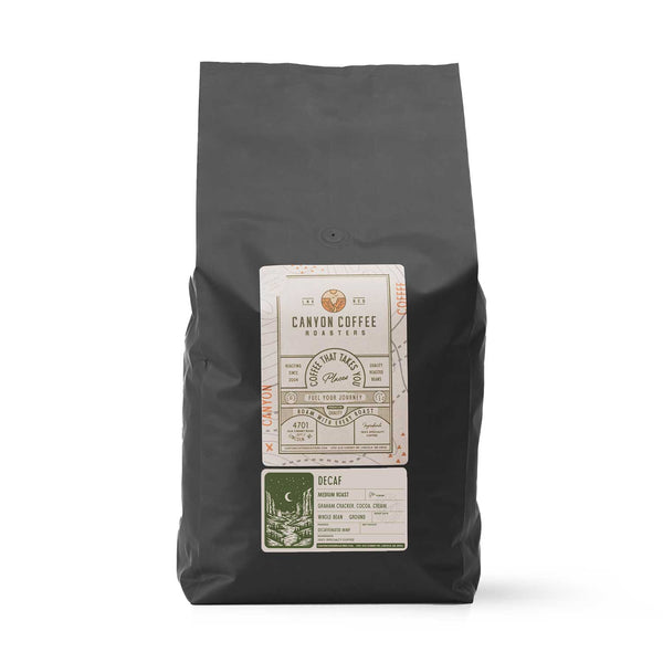 Bag of Canyon Coffee Roasters Decaf Mexico coffee on a white background.